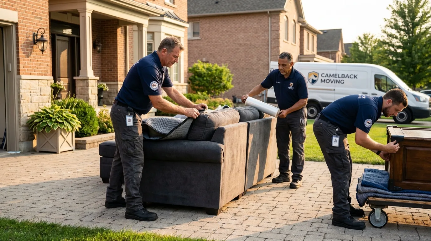 Large estate moving crew wrapping furniture in Fryeburg, ME